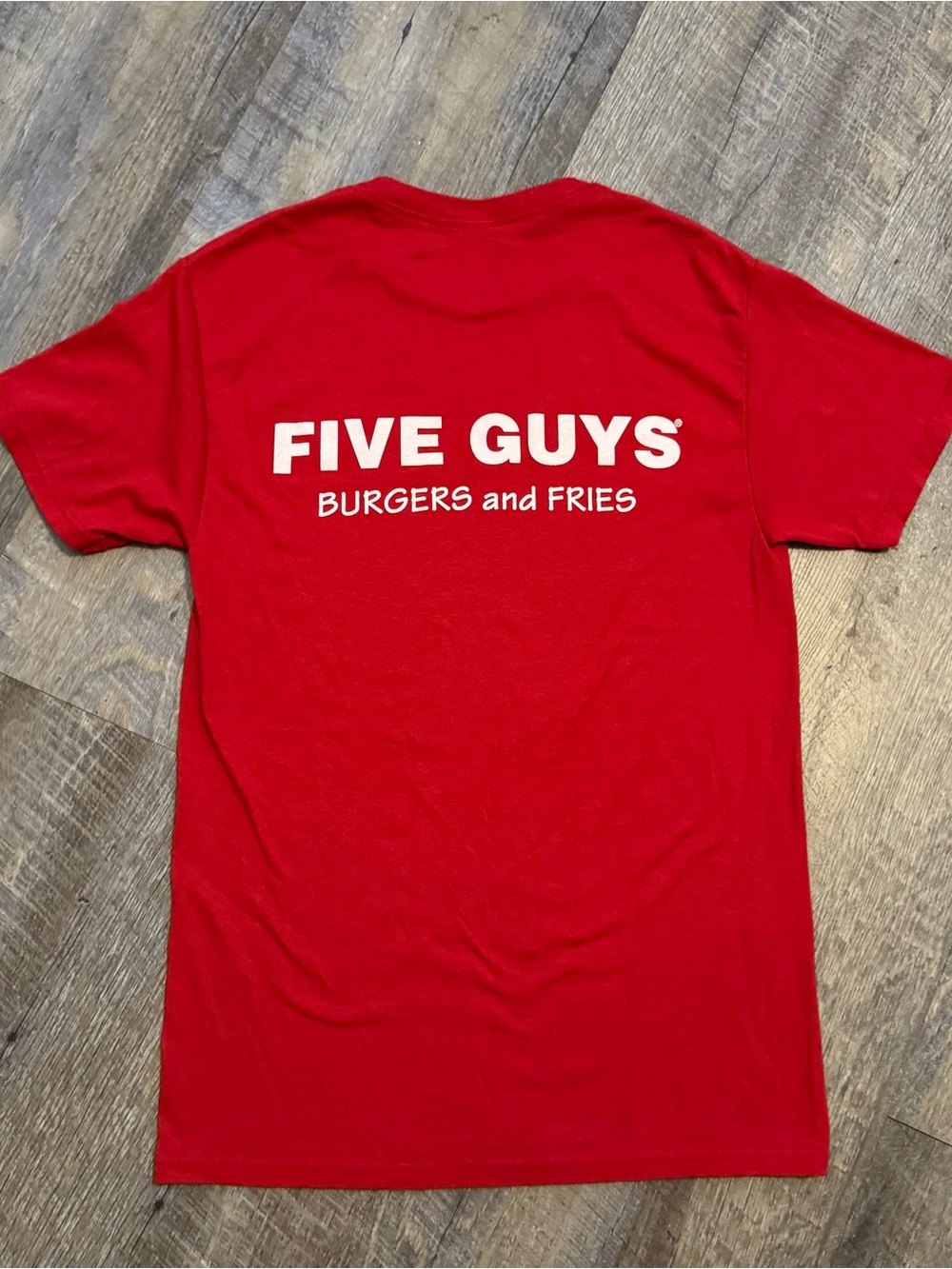 Five Guys Shirt Mens Small Red Logo Uniform Tee Restaurant Employee Graphic